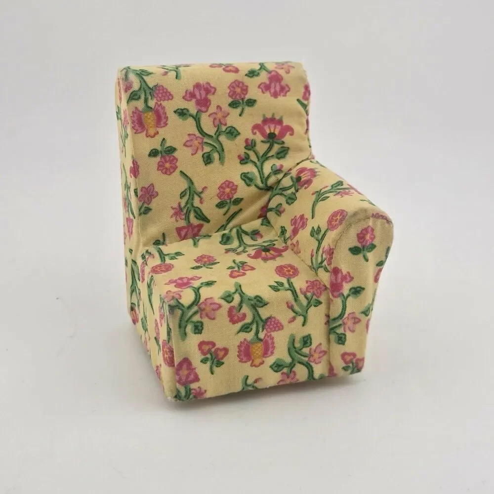 Loving Family Dollhouse One Armed Sofa Corner Chair Yellow Floral Couch Cover